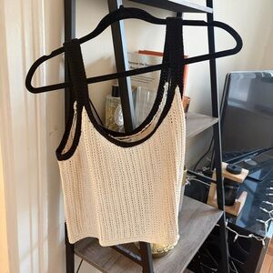 Madewell Black and White Crochet Tank Top